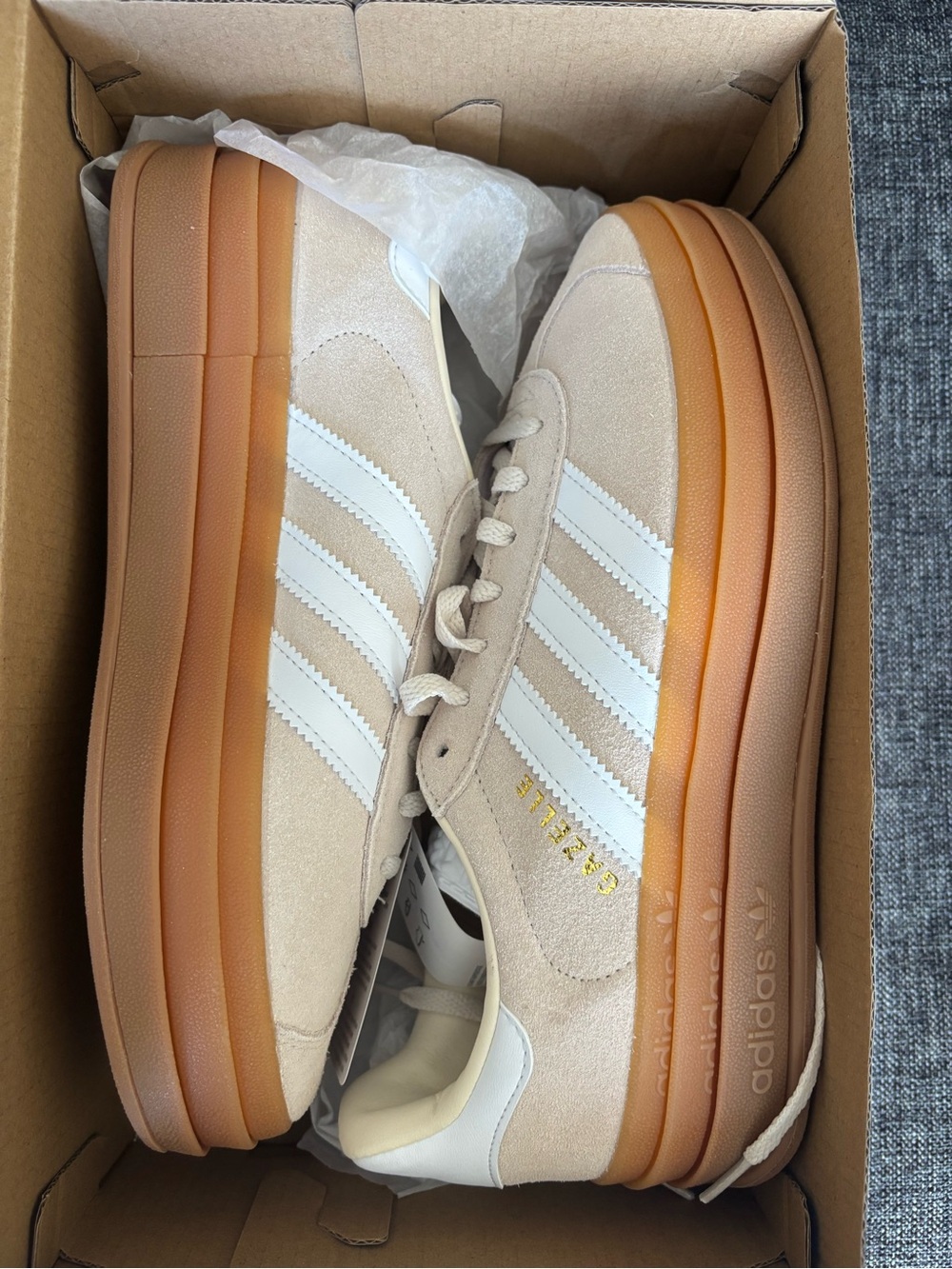 adidas Gazelle Platform Sneakers - Beige & Gumsole - Picture 2 of 5